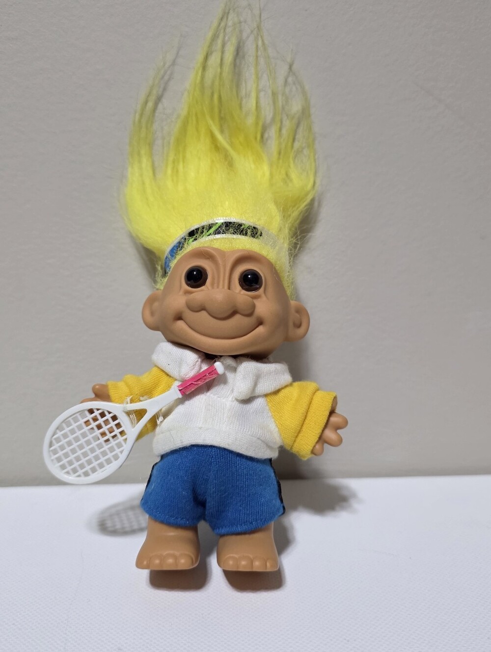 Russ Tennis Player Troll Doll Vintage Collectible Figure 5” Yellow Hair Racket
